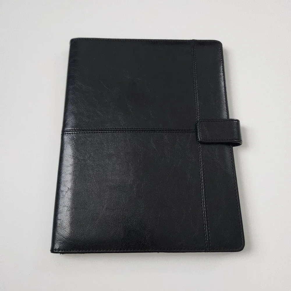 Black Faux Leather Business Portfolio Organizer with Calculator and Pen‎ Slot
